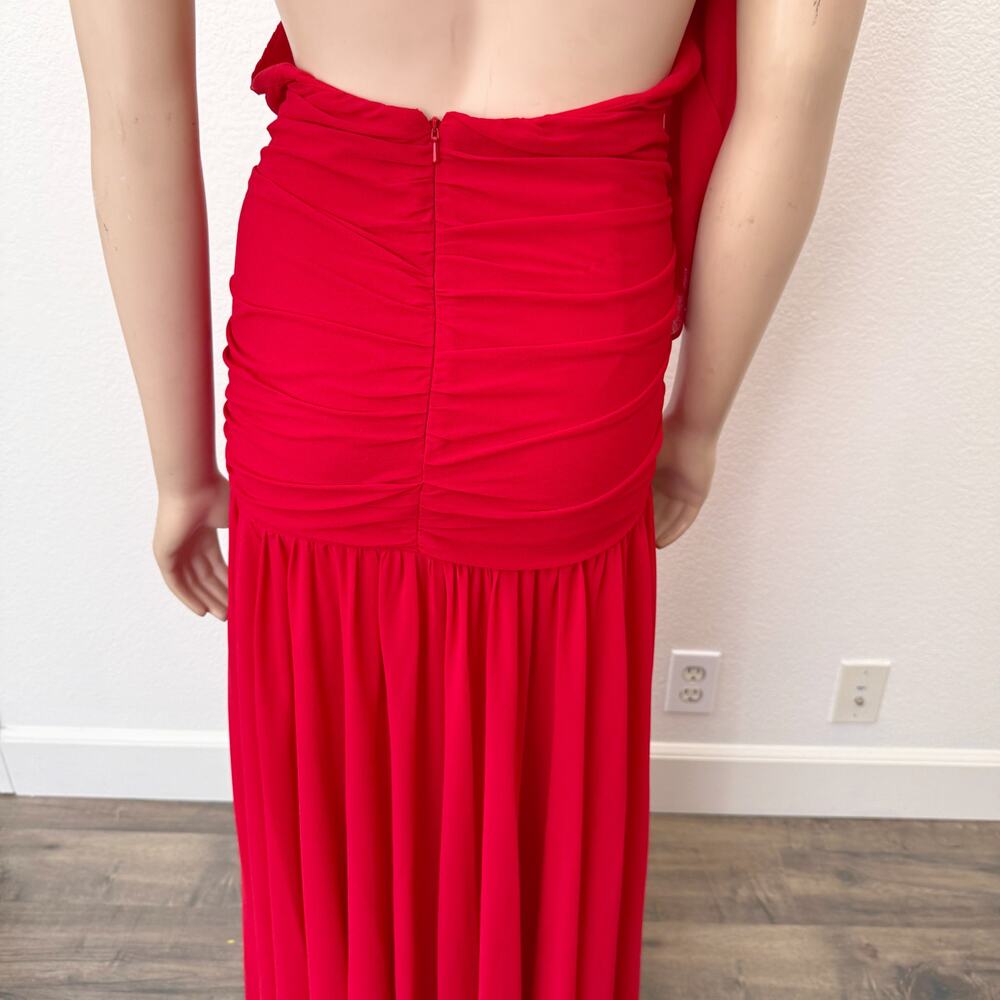 [Anthropologie] Bardot Red Mave Halter Neck Maxi Dress Low Back Ruched Slit 12 - Picture 6 of 12